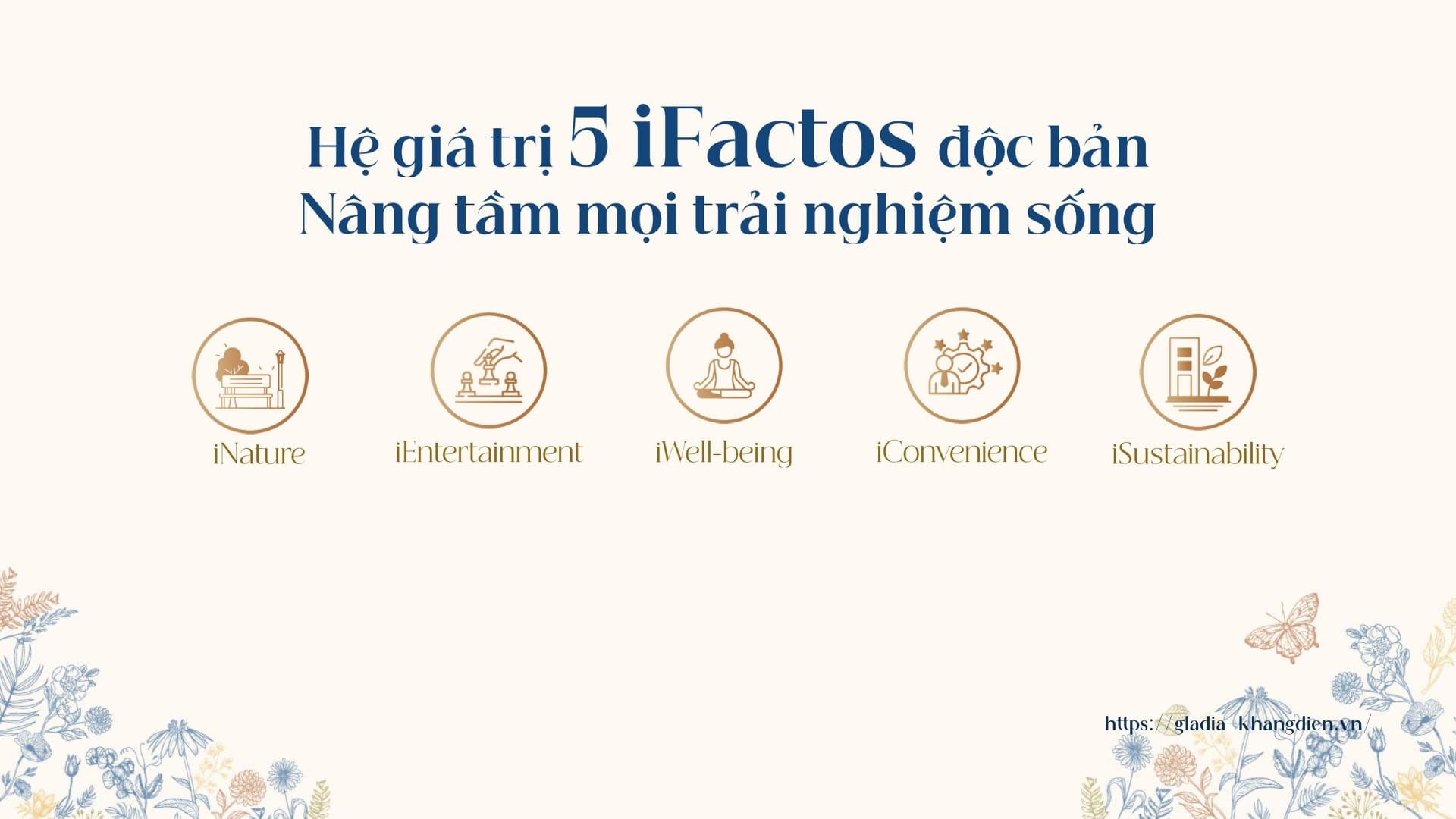 Sơ đồ minh họa 5 giá trị tiện ích cốt lõi của Gladia by the Waters.