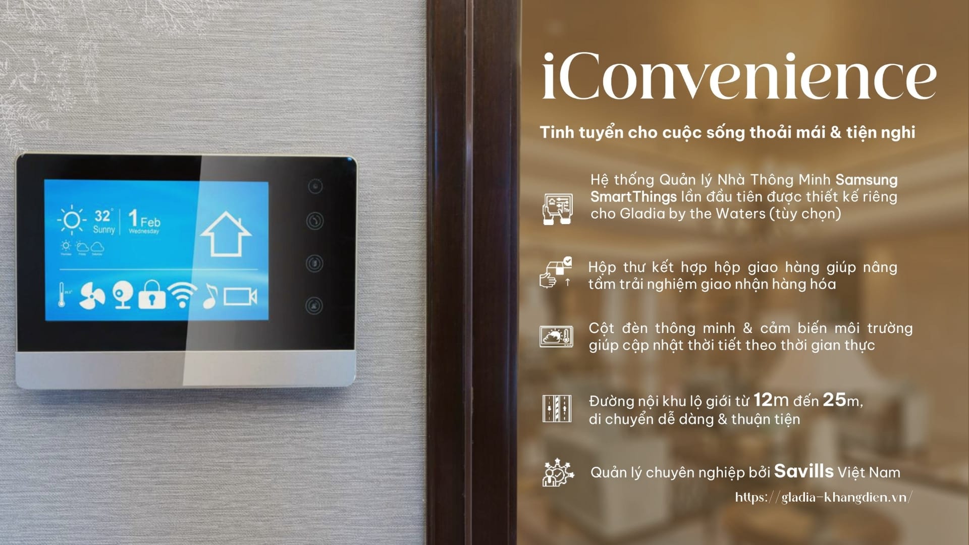 Tiện ích công nghệ thông minh iConvenience tại Gladia by the Waters.