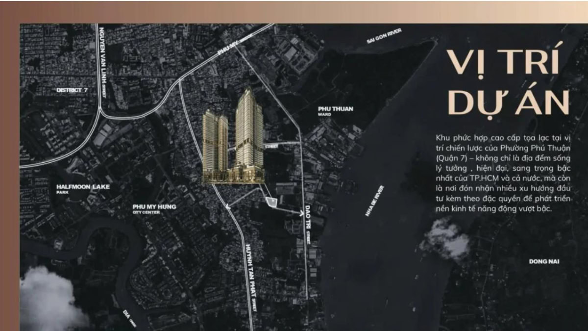 Bản đồ vị trí dự án Vlasta Premier Phú Thuận Quận 7 kết nối trực tiếp đến Thủ Thiêm và Quận 1.