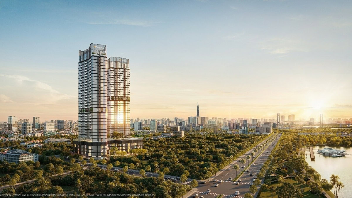 Phối cảnh tổng thể dự án Vlasta Premier Phú Thuận Quận 7 ven sông Sài Gòn với kiến trúc Wellness hiện đại.
